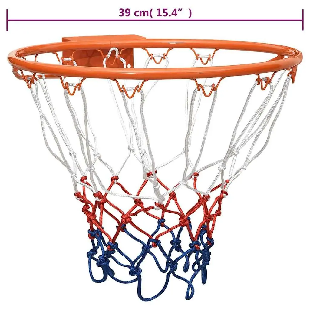 Basketball Rim Orange 39cm Wall-Mounted Steel Frame Nylon Net Indoor Outdoor