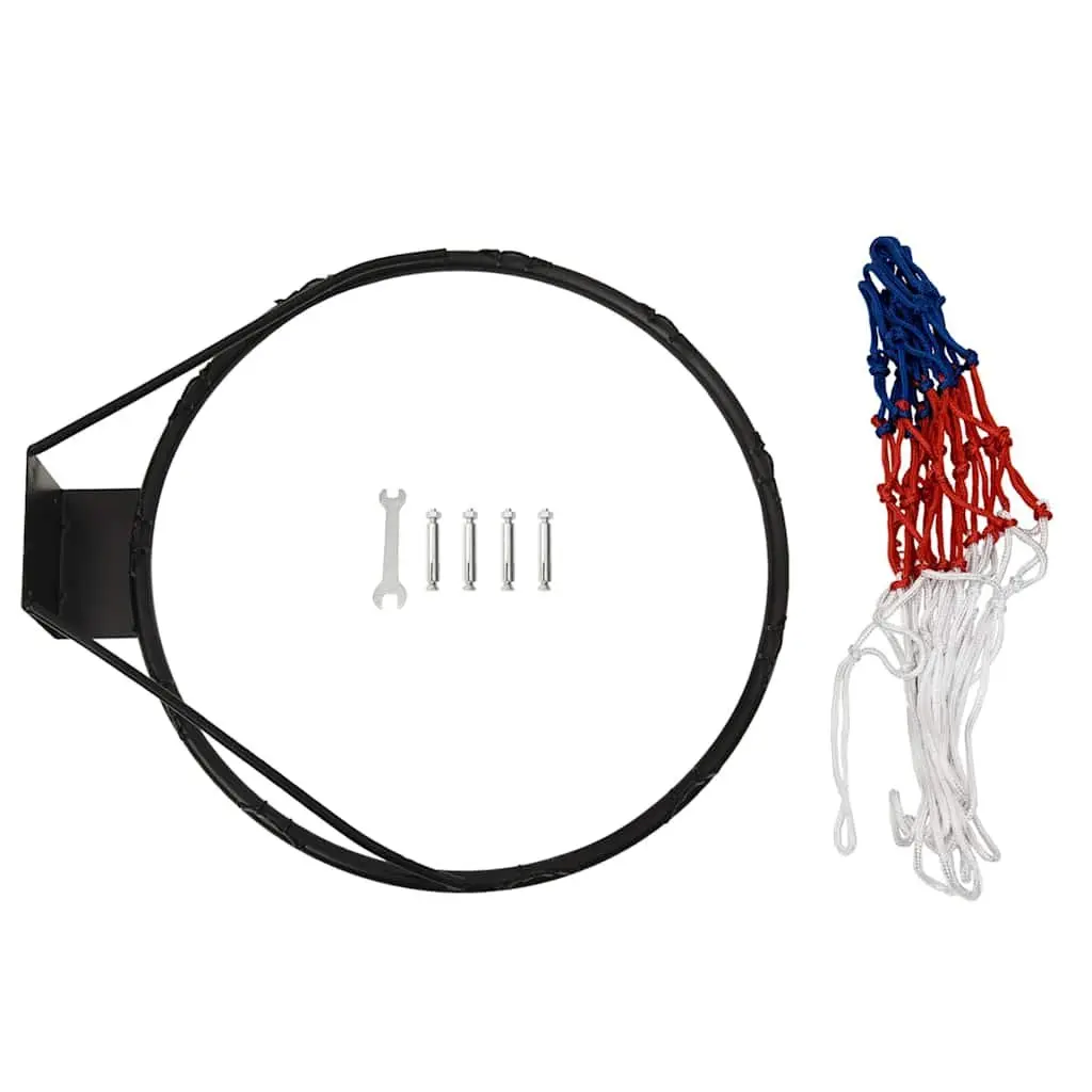 Basketball Rim Black 39 cm Steel Frame Wall-Mounted All-Weather Nylon Net