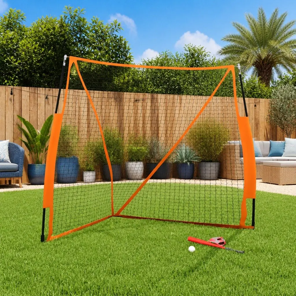 Baseball Net Orange and Black 183cm Portable Training Aid Durable Polyester Steel Frame