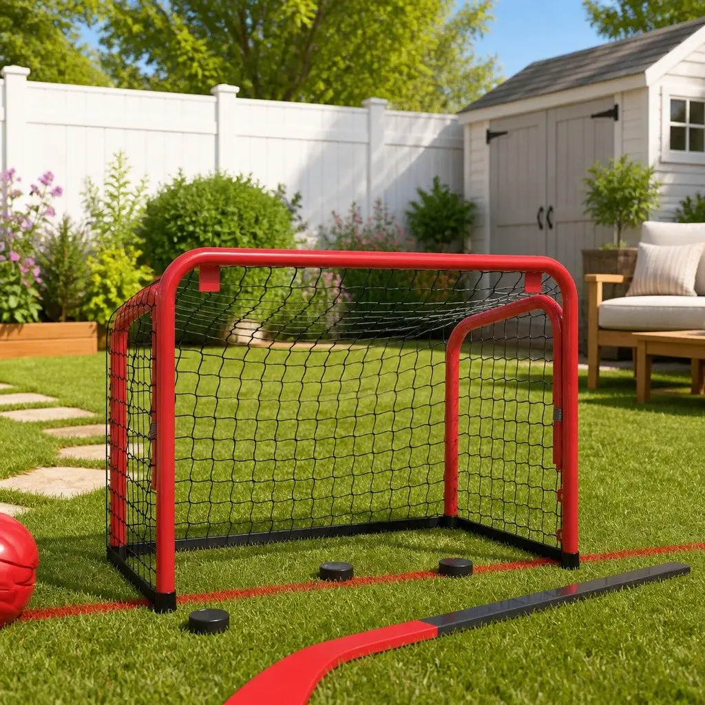 Hockey Goal Red Black 68x32x47cm Steel Frame Polyester Training
