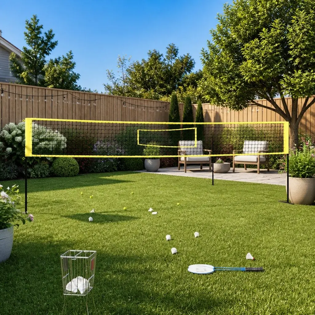 Badminton Net Yellow Black 600x155 cm Portable Outdoor Games Garden PE Fabric