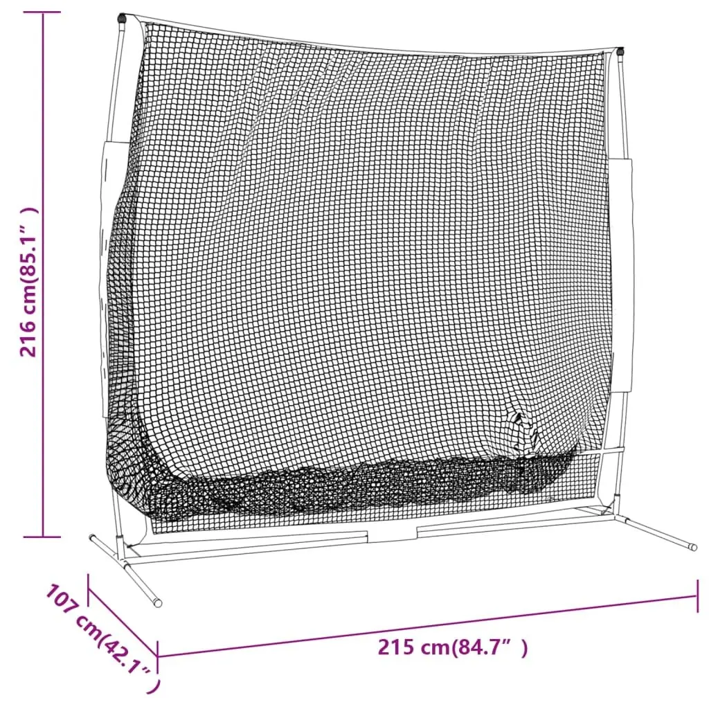 Baseball Batting Net Portable Training Backstop Knotless Polyester Water-resistant Steel Base Fibreglass Poles 215x107x216cm