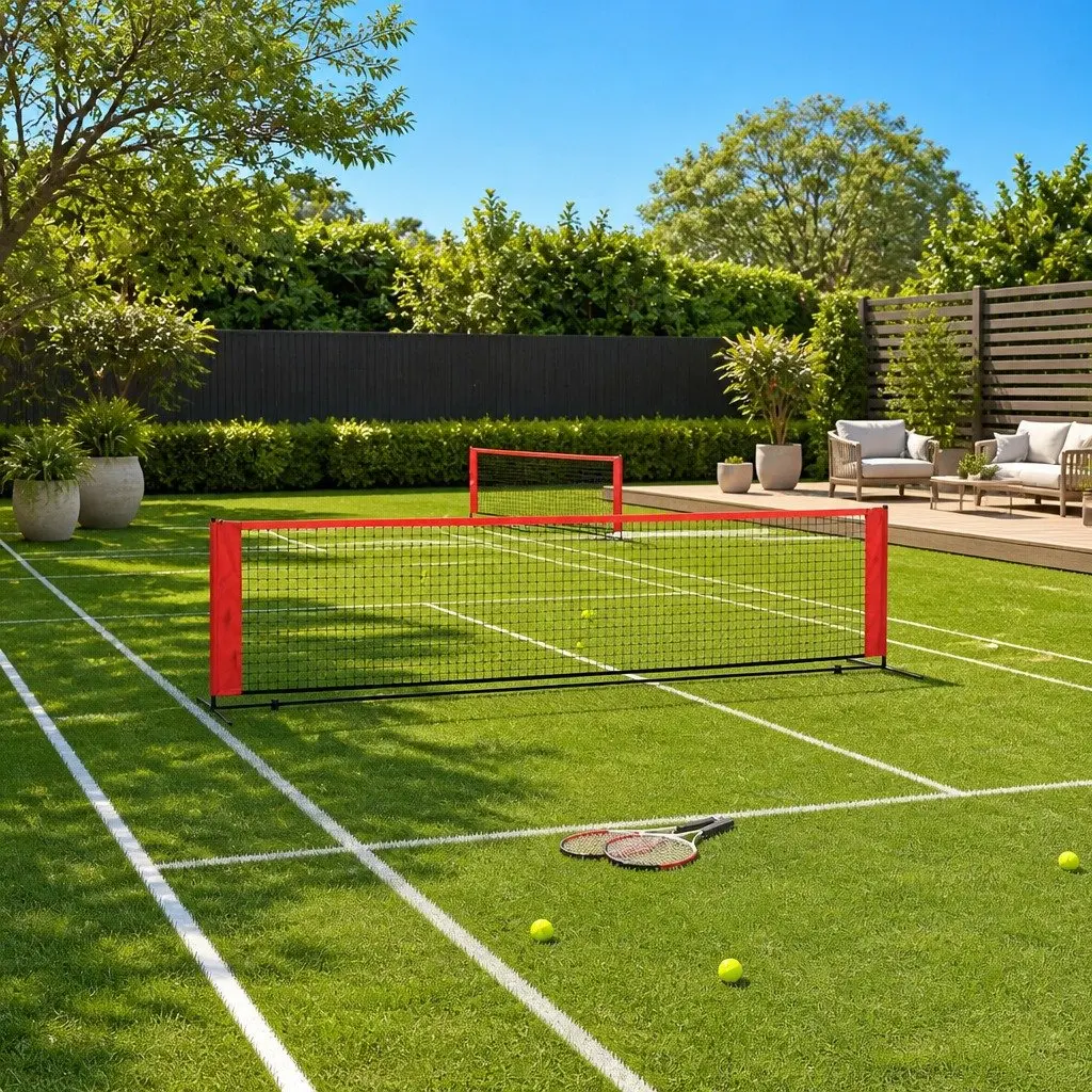 Tennis Net Black Red Portable Steel Frame for Backyard Garden Training