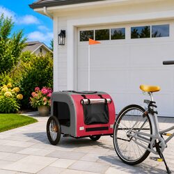 Pet Bike Trailer Red Oxford Fabric Iron Frame Small Dogs Cargo Tow Behind