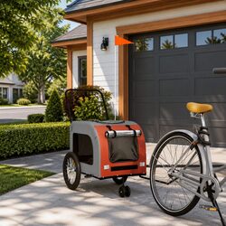 Pet Bike Trailer Orange Oxford Fabric Iron Frame Small Dogs Carrier Stroller