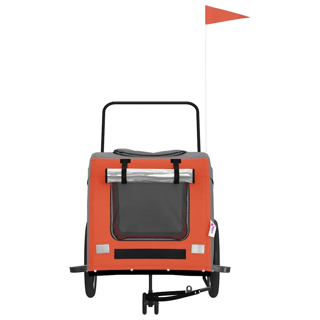 Pet Bike Trailer Orange Grey Small Dogs Oxford Fabric Iron Frame Cycling Cart