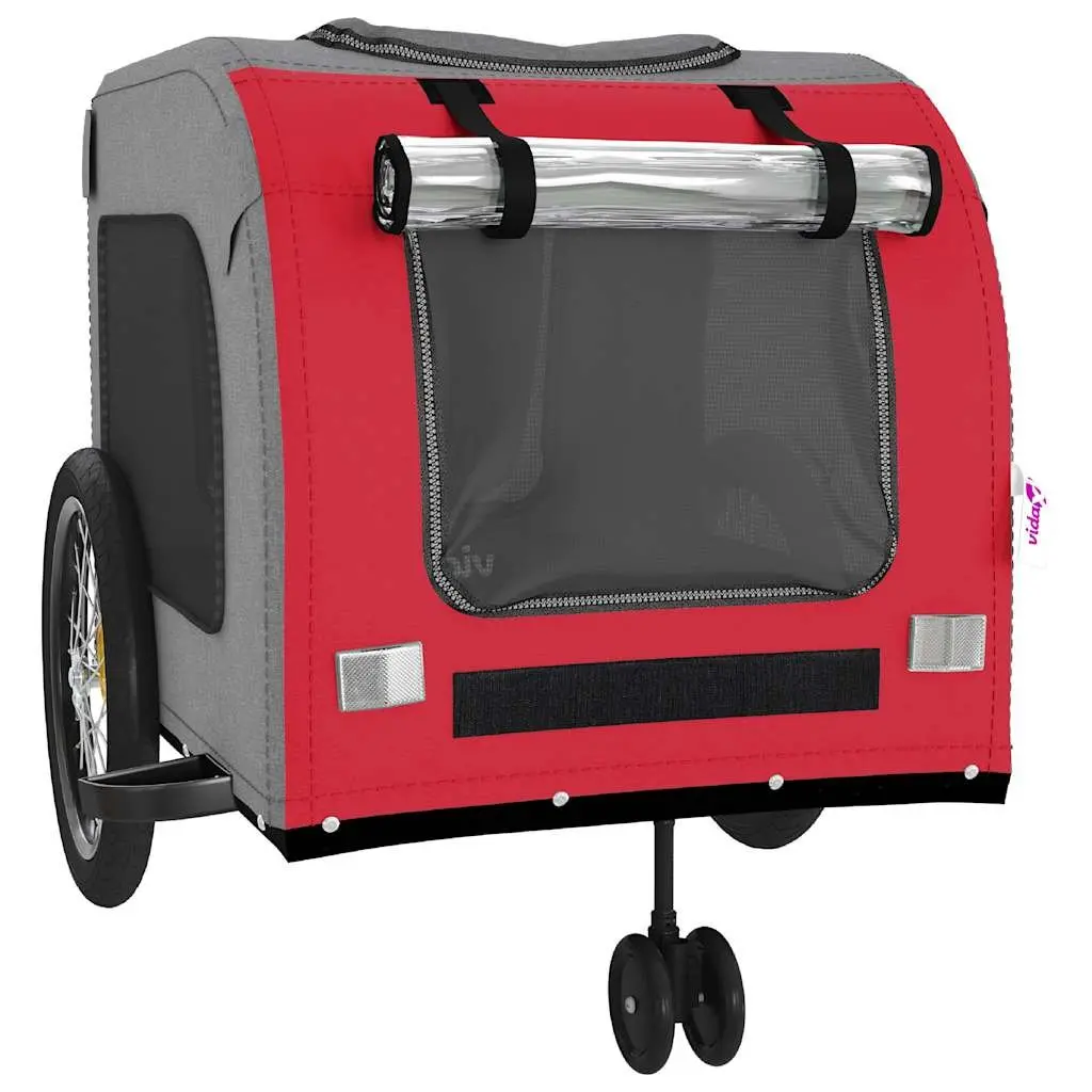 Pet Trailer for Dogs Red Oxford Fabric Iron Frame Mesh Windows Zippered Access