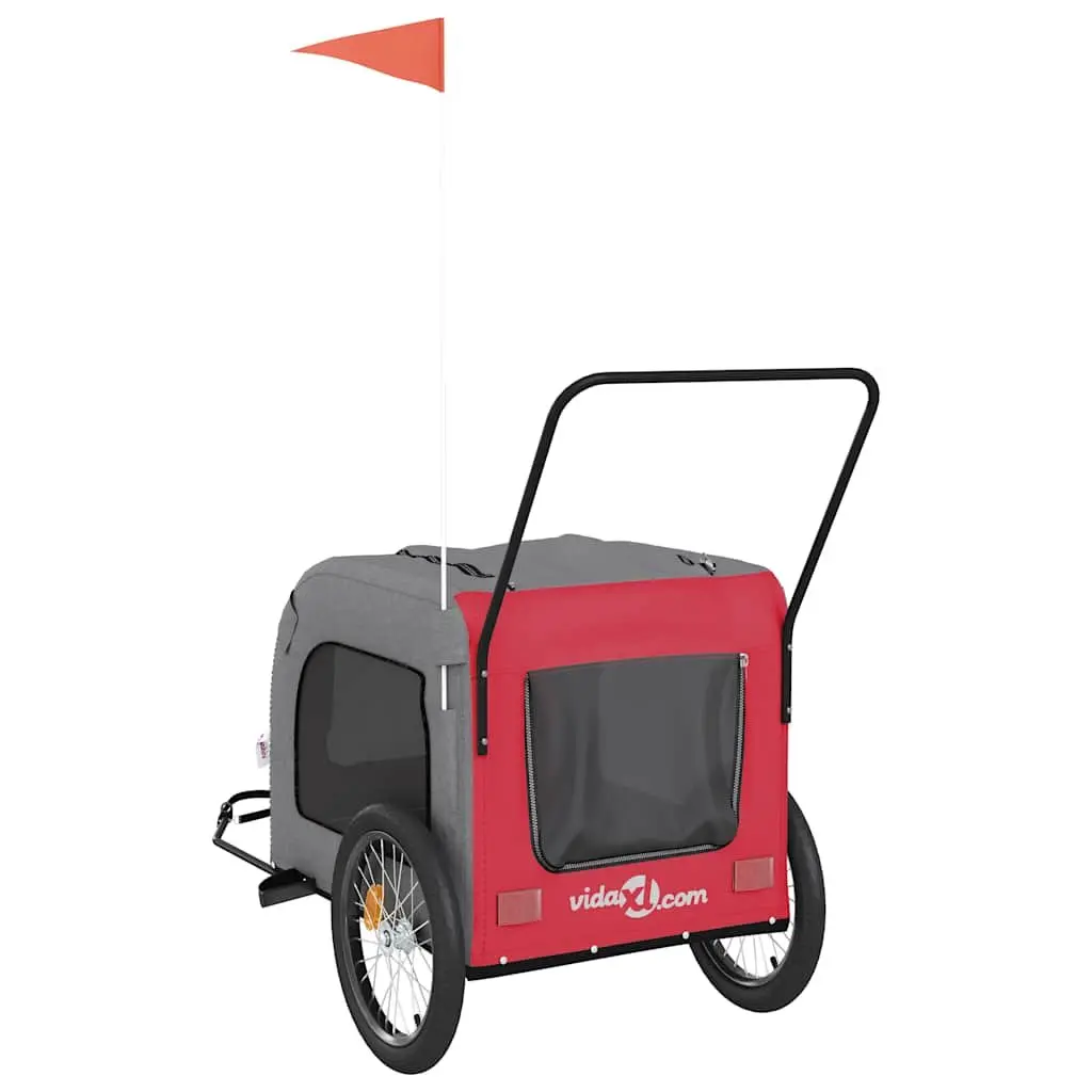 Pet Trailer for Dogs Red Oxford Fabric Iron Frame Mesh Windows Zippered Access