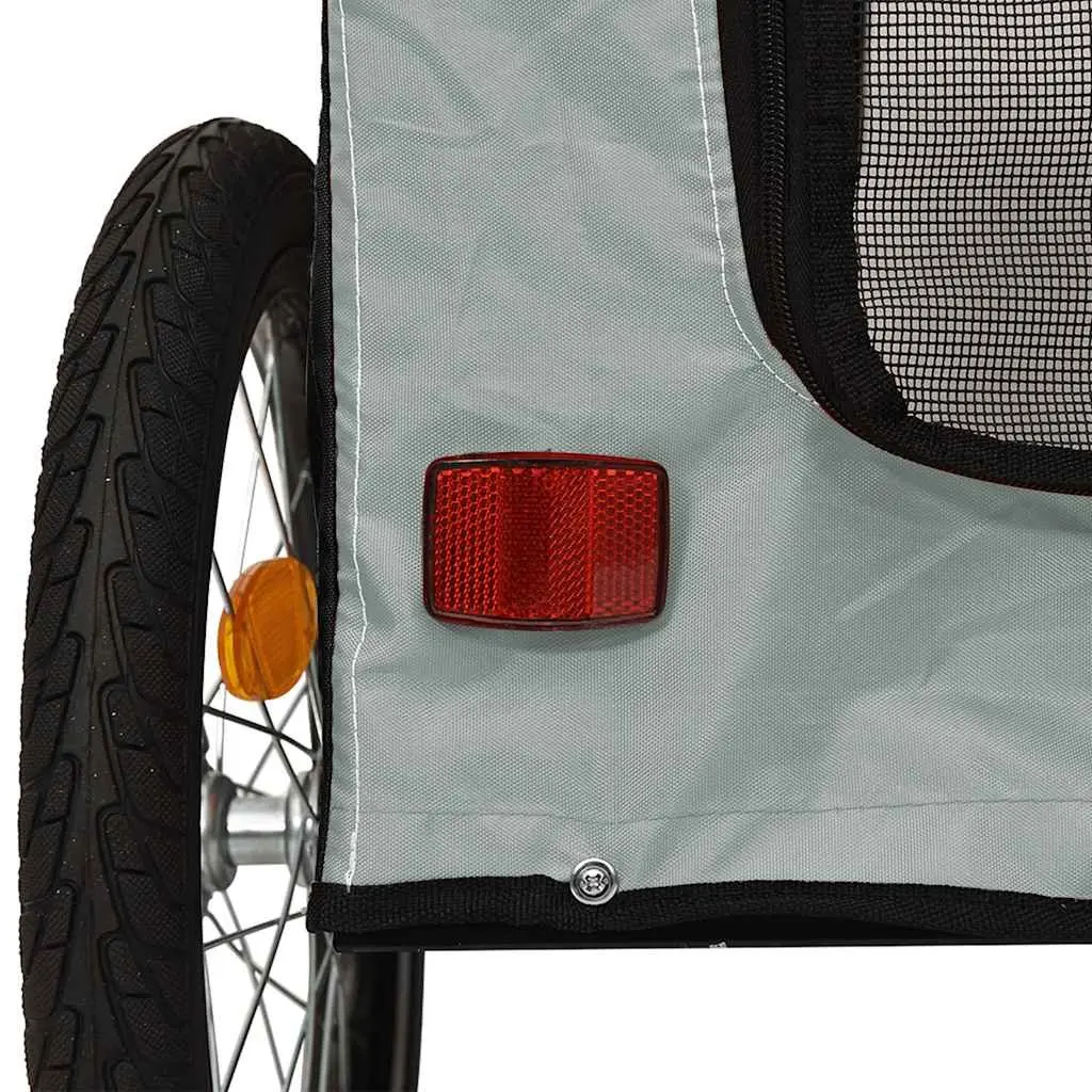 Pet Bike Trailer Black Iron Frame Oxford Fabric Zippered Doors Mesh Windows