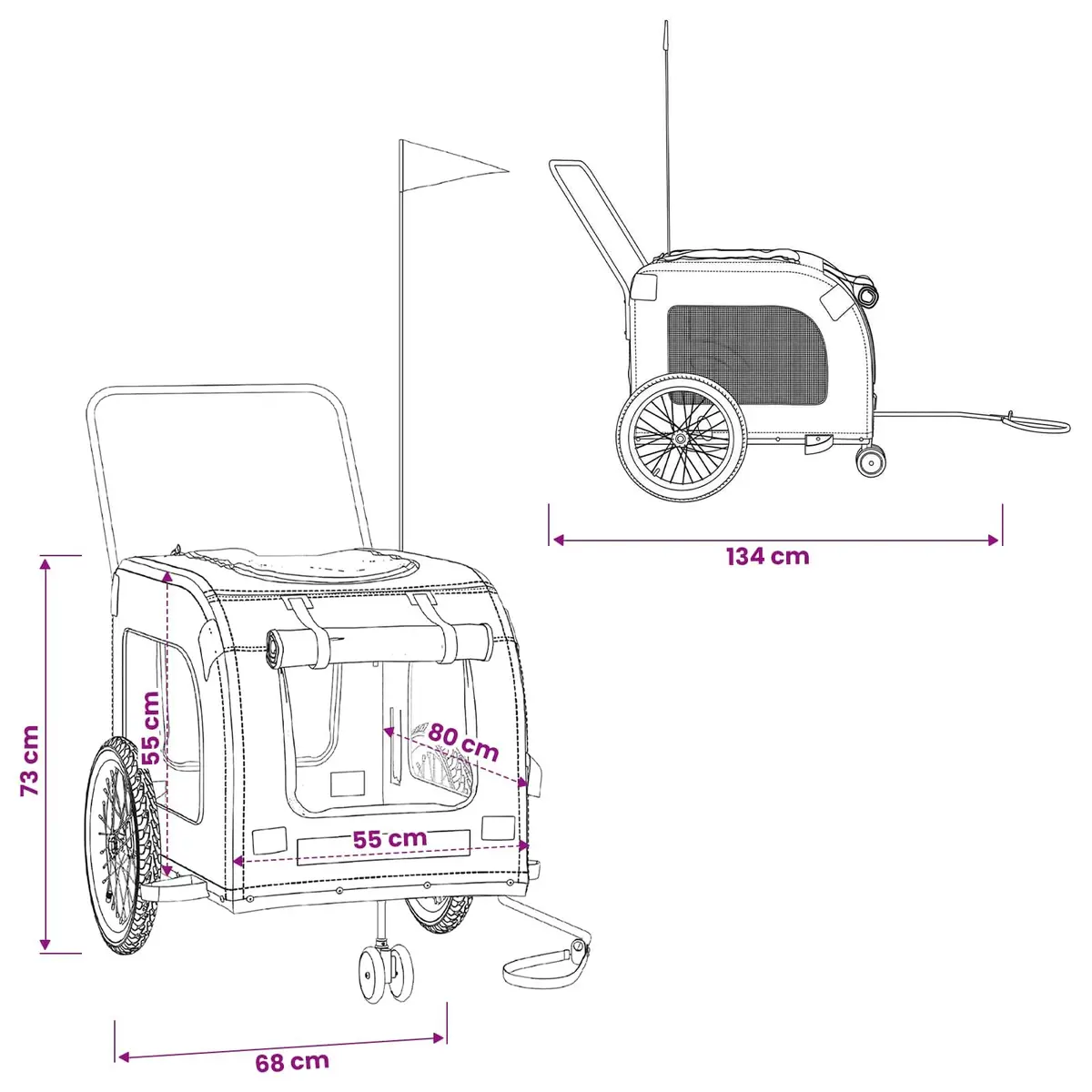 Pet Bike Trailer Black Iron Frame Oxford Fabric Zippered Doors Mesh Windows