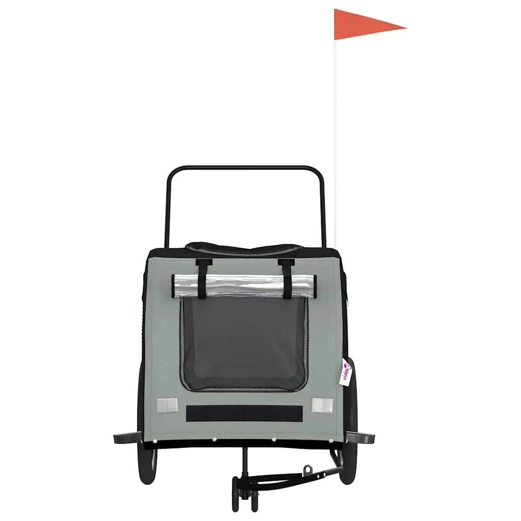 Pet Bike Trailer Black Iron Frame Oxford Fabric Zippered Doors Mesh Windows