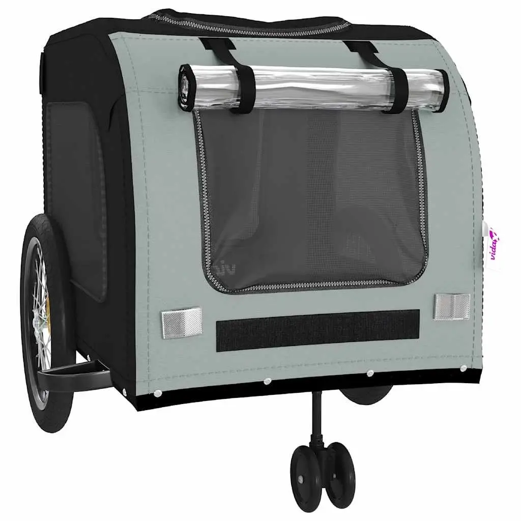Pet Bike Trailer Black Iron Frame Oxford Fabric Zippered Doors Mesh Windows