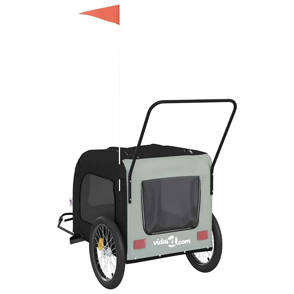 Pet Bike Trailer Black Iron Frame Oxford Fabric Zippered Doors Mesh Windows