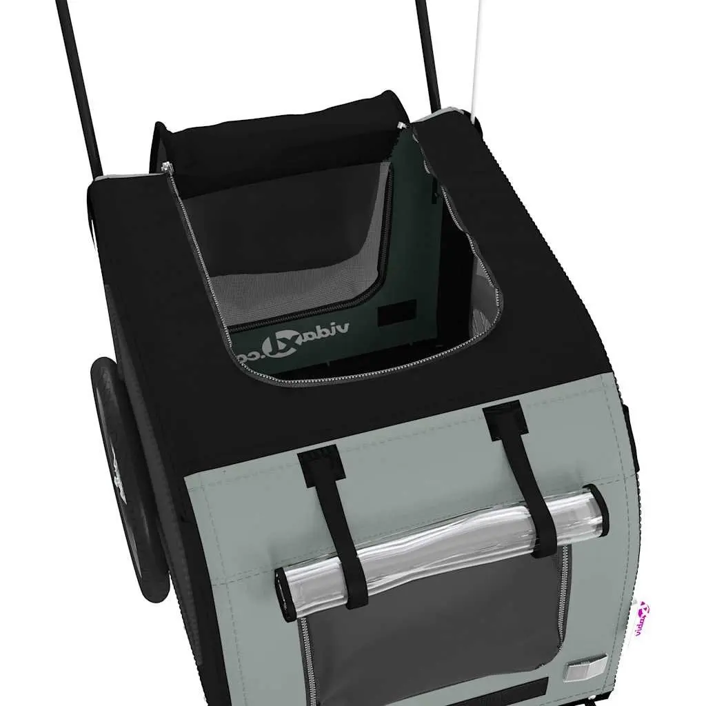 Pet Bike Trailer Black Iron Frame Oxford Fabric Zippered Doors Mesh Windows