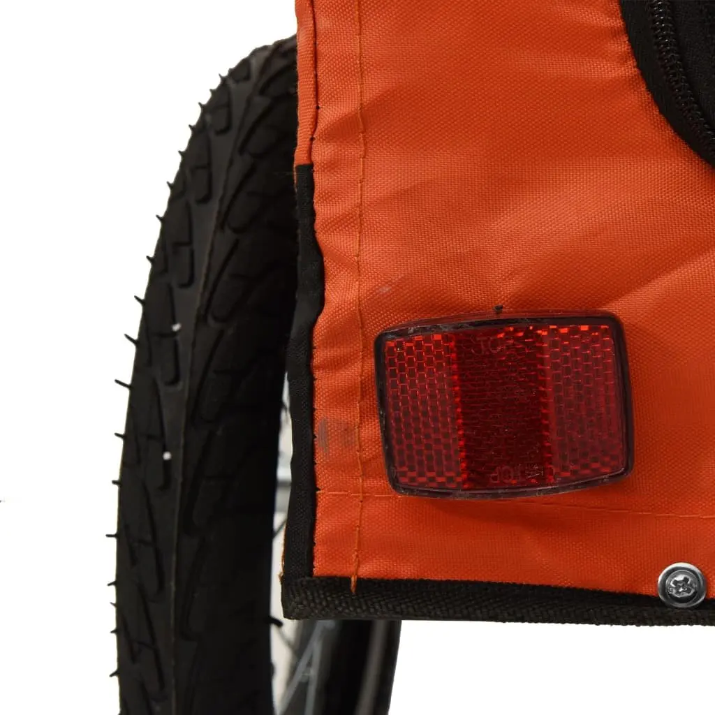 Pet Bike Trailer Orange Small Dogs Iron Frame Oxford Fabric Zippered Doors Mesh Windows