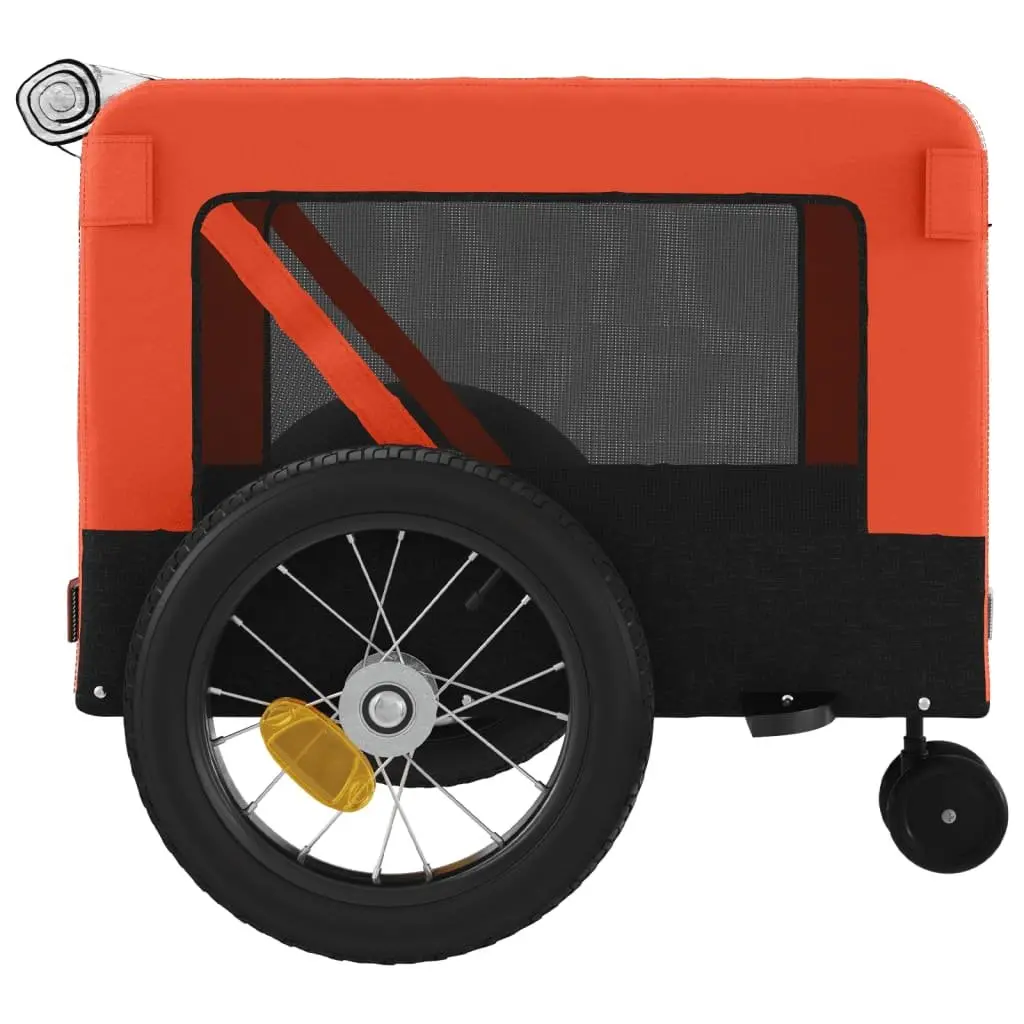 Pet Bike Trailer Orange Small Dogs Iron Frame Oxford Fabric Zippered Doors Mesh Windows