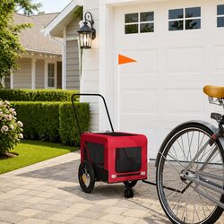 Pet Bike Trailer Red Oxford Fabric Iron Frame Small Dogs Pets Cargo Carrier
