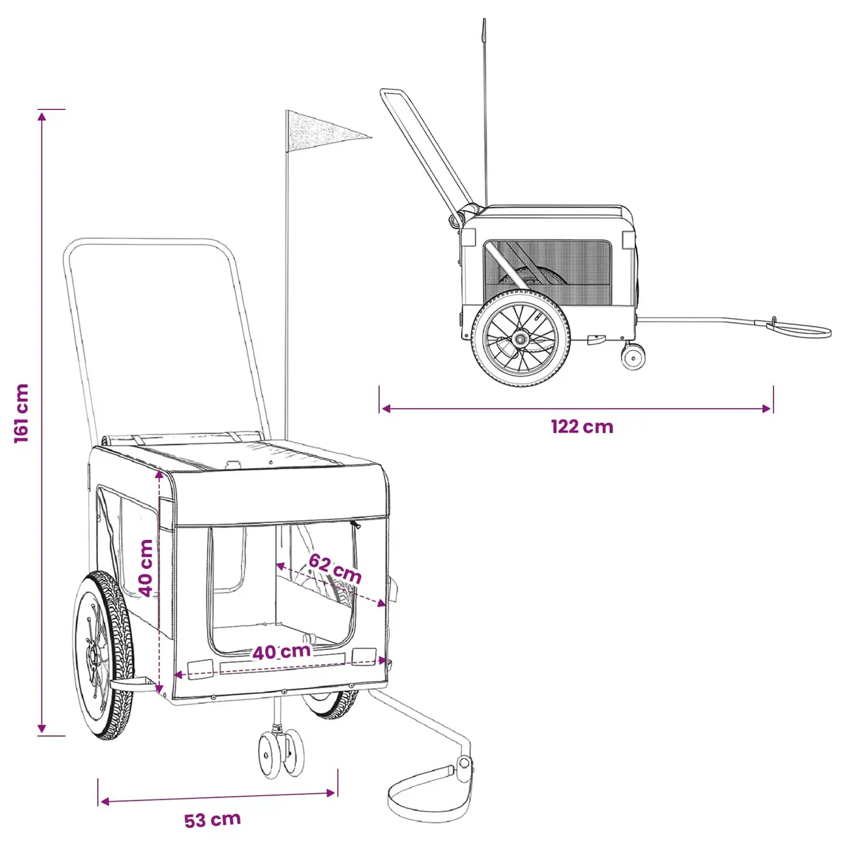 Pet Bike Trailer Red Small Dogs Iron Frame Oxford Fabric Cargo Carrier