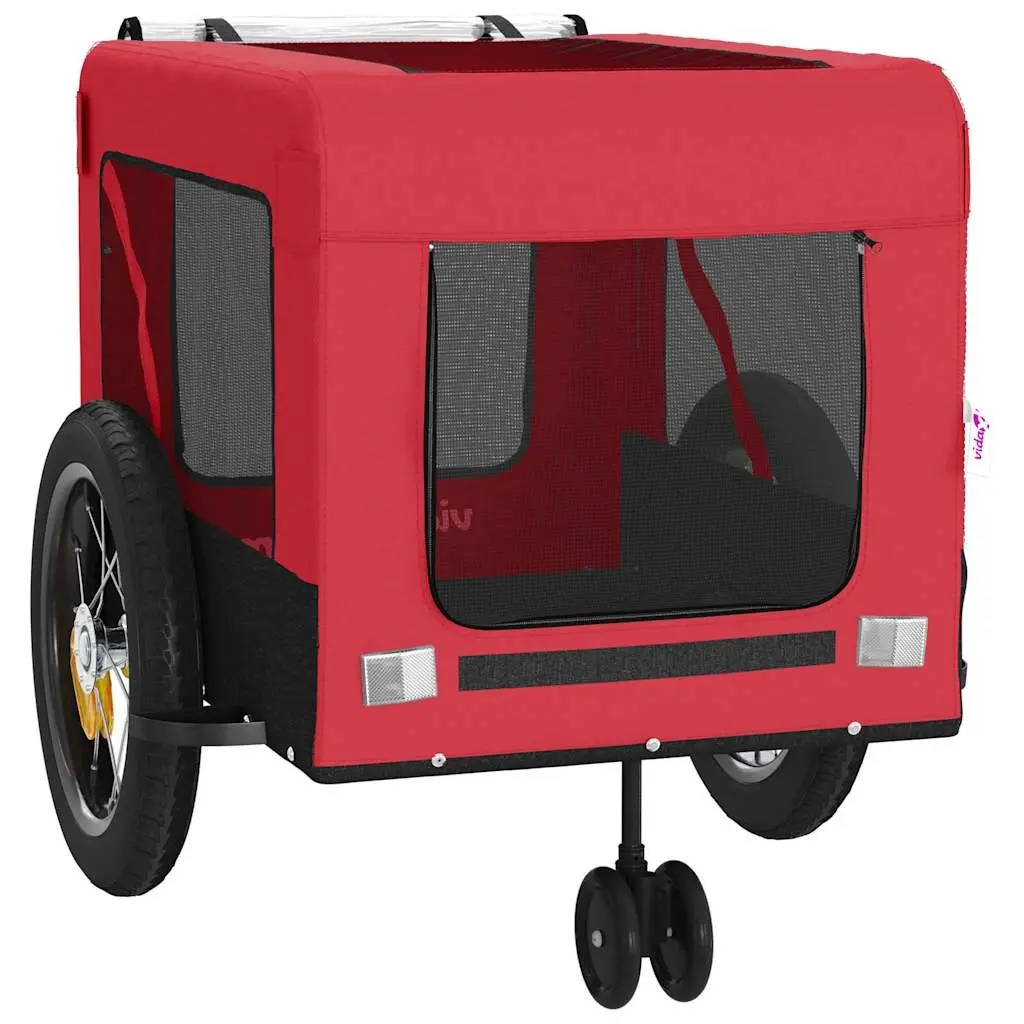 Pet Bike Trailer Red Small Dogs Iron Frame Oxford Fabric Cargo Carrier