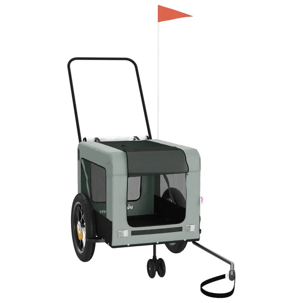 Pet Bike Trailer Grey Small Dogs Carrier Bicycle Cargo Trolley with Push Bar