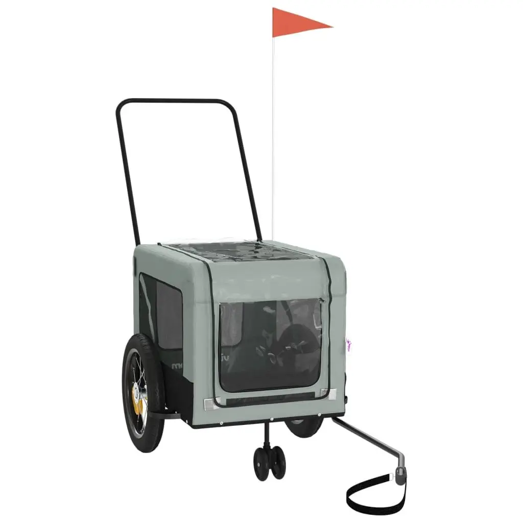Pet Bike Trailer Grey Small Dogs Carrier Bicycle Cargo Trolley with Push Bar