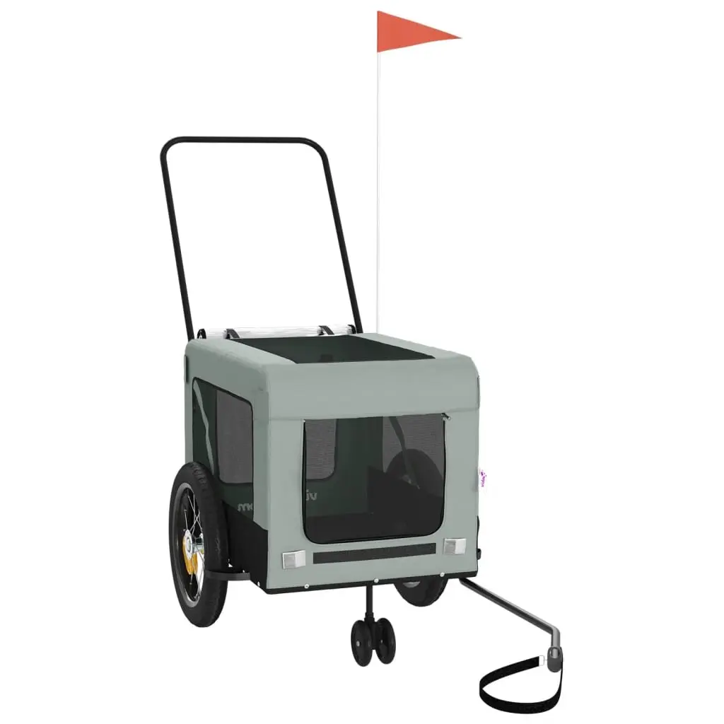 Pet Bike Trailer Grey Small Dogs Carrier Bicycle Cargo Trolley with Push Bar