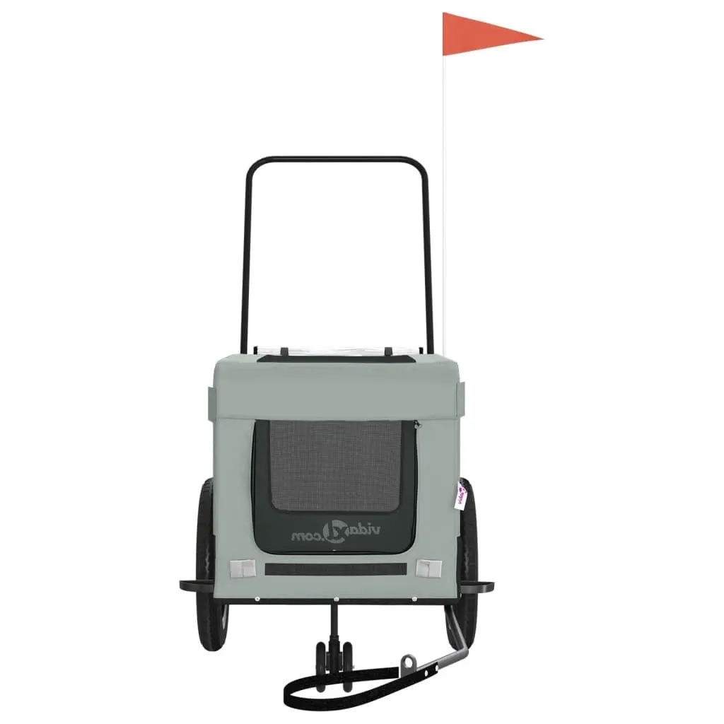Pet Bike Trailer Grey Small Dogs Carrier Bicycle Cargo Trolley with Push Bar