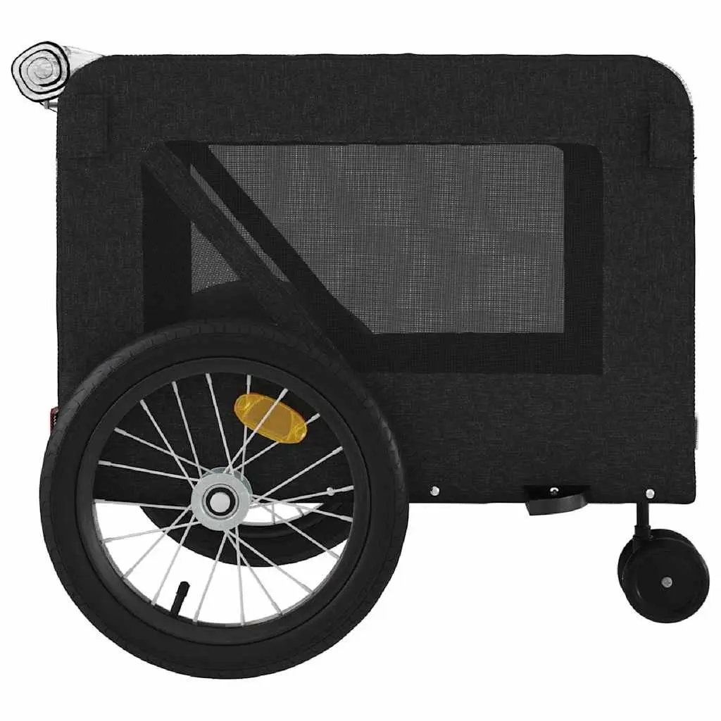 Pet Bike Trailer Black Oxford Fabric Iron Frame Wheels Zippered Doors Mesh