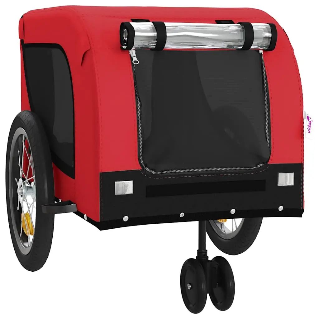 Pet Bike Trailer Red Small Iron Frame Mesh Windows Zippered Doors