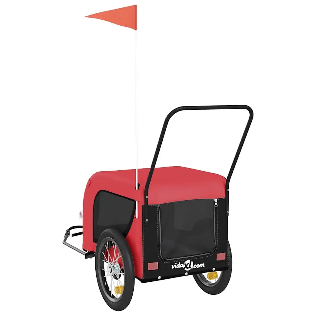 Pet Bike Trailer Red Small Iron Frame Mesh Windows Zippered Doors