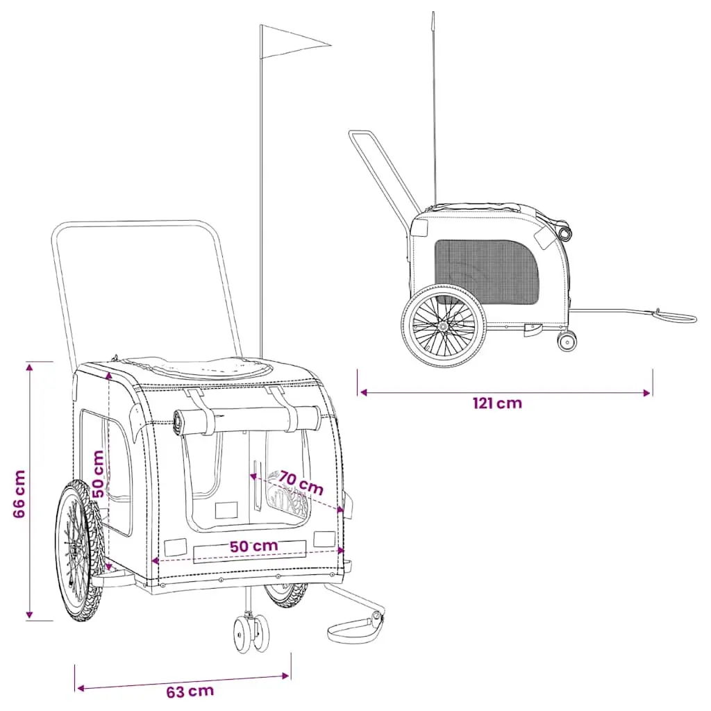 Pet Bike Trailer Grey Oxford Fabric Iron Frame for Small Dogs Cats