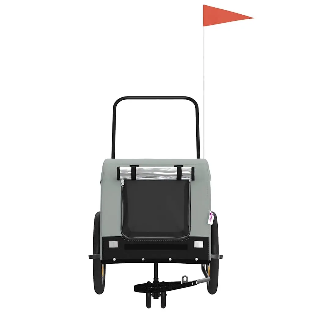 Pet Bike Trailer Grey Oxford Fabric Iron Frame for Small Dogs Cats