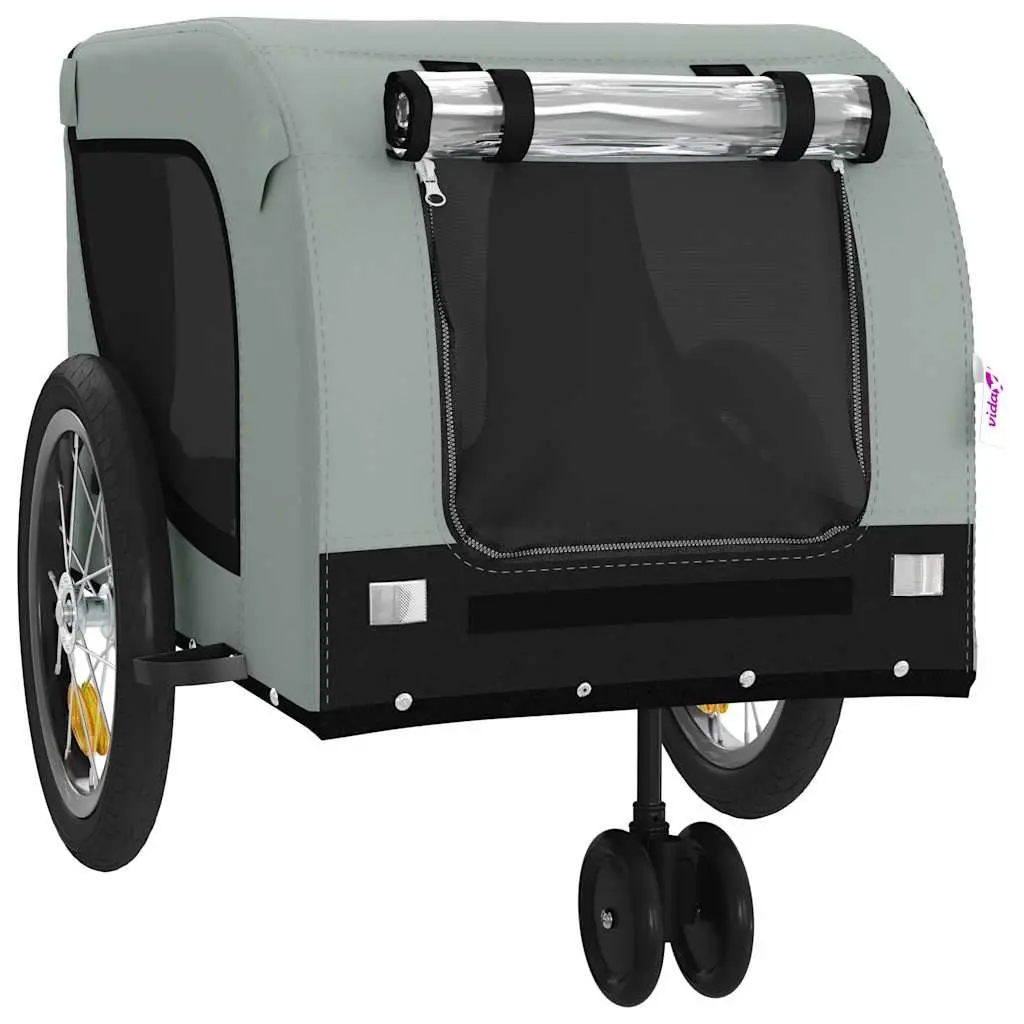 Pet Bike Trailer Grey Oxford Fabric Iron Frame for Small Dogs Cats