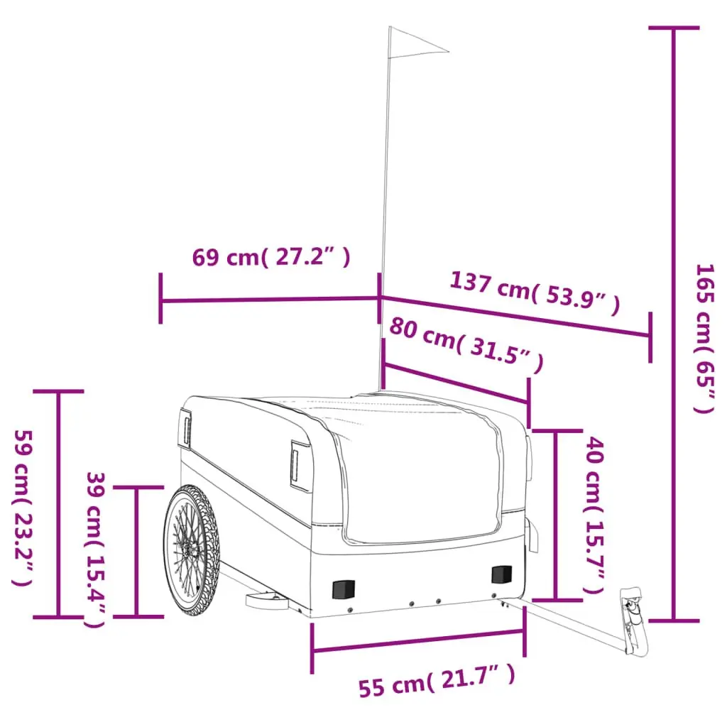 Bike Trailer Grey Iron 45kg Load Capacity Durable Cargo Hauling Tow Bar
