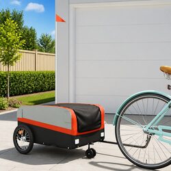 Bicycle Cargo Trailer 45kg Load Capacity Iron Frame Orange Tow Bar Safety Flag