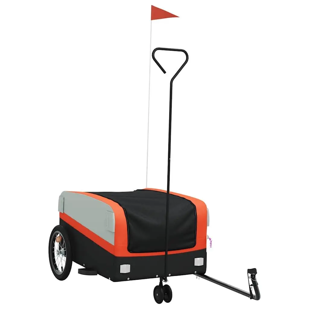 Bicycle Cargo Trailer Orange Iron Frame 45kg Load Capacity Tow Bar Safety Flag