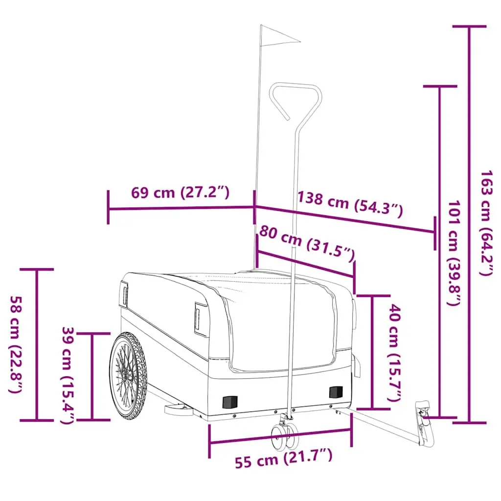 Bike Trailer Grey Iron 45kg Load Capacity Cargo Hauling Bicycle Accessories