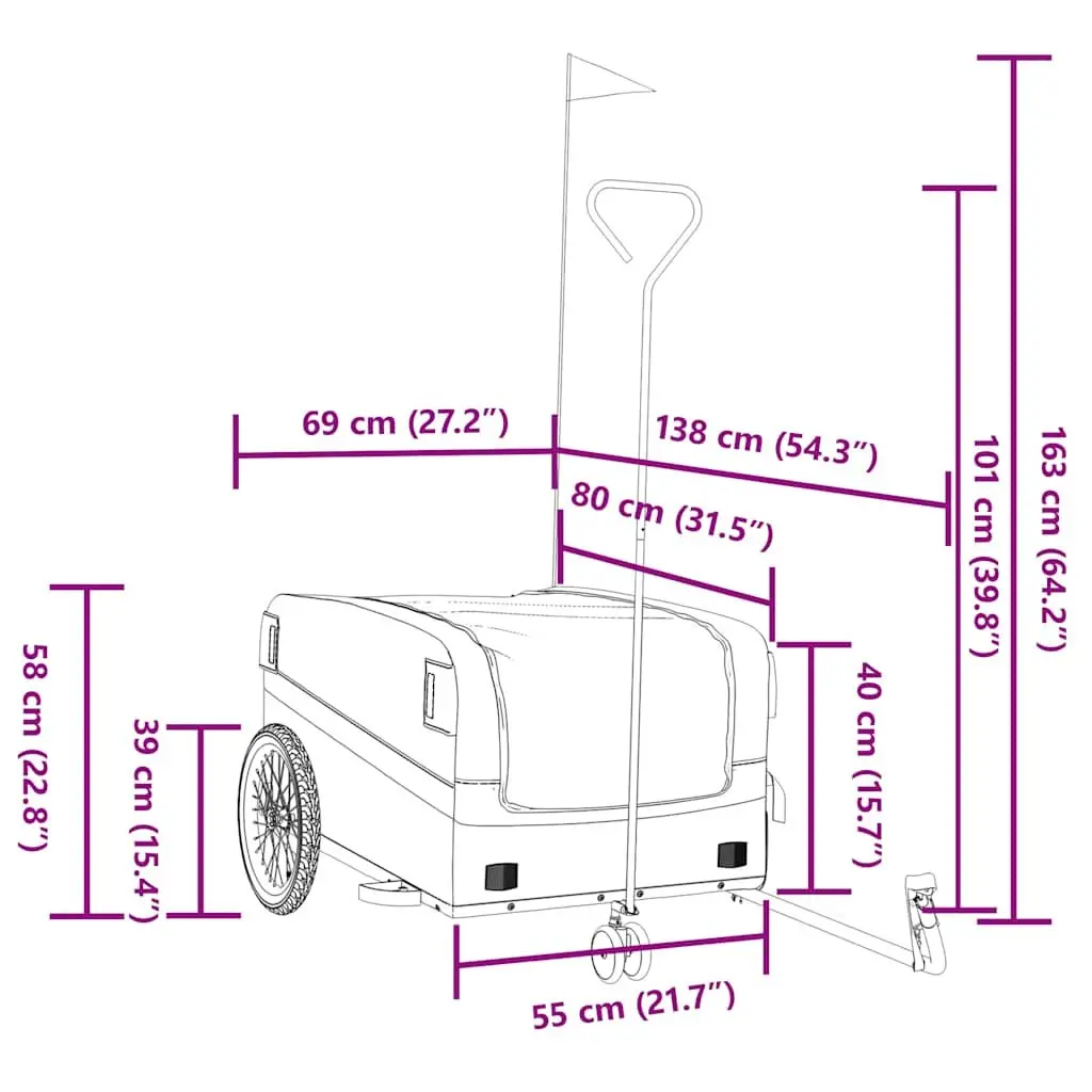 Heavy Duty Bike Trailer Yellow Iron Cargo Cart 45kg Load Capacity for Transporting Goods