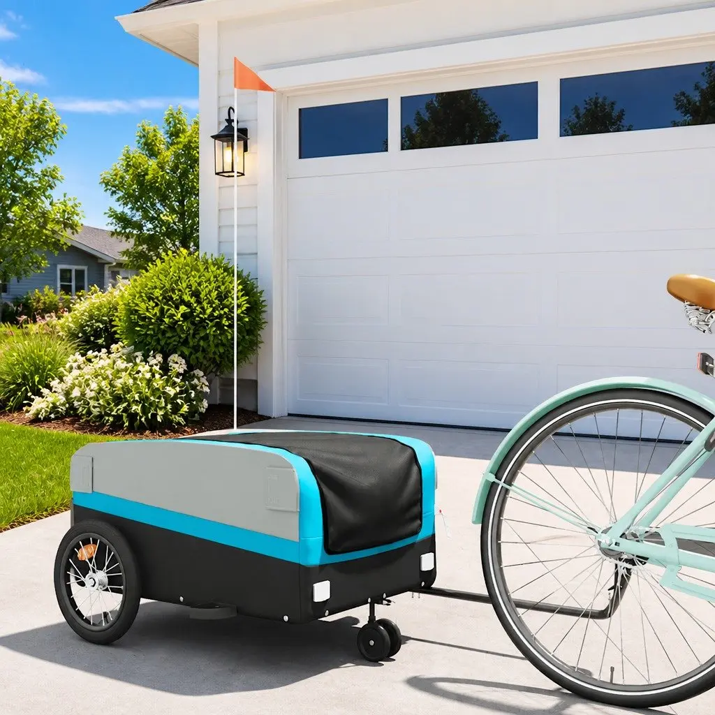 Bike Trailer Blue Iron Frame Heavy Duty Cargo Cart 45kg Load Capacity