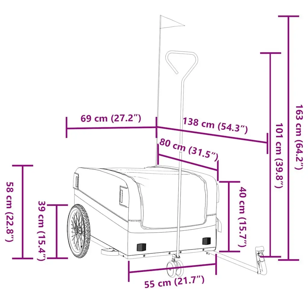 Bike Trailer Blue Iron Frame Heavy Duty Cargo Cart 45kg Load Capacity