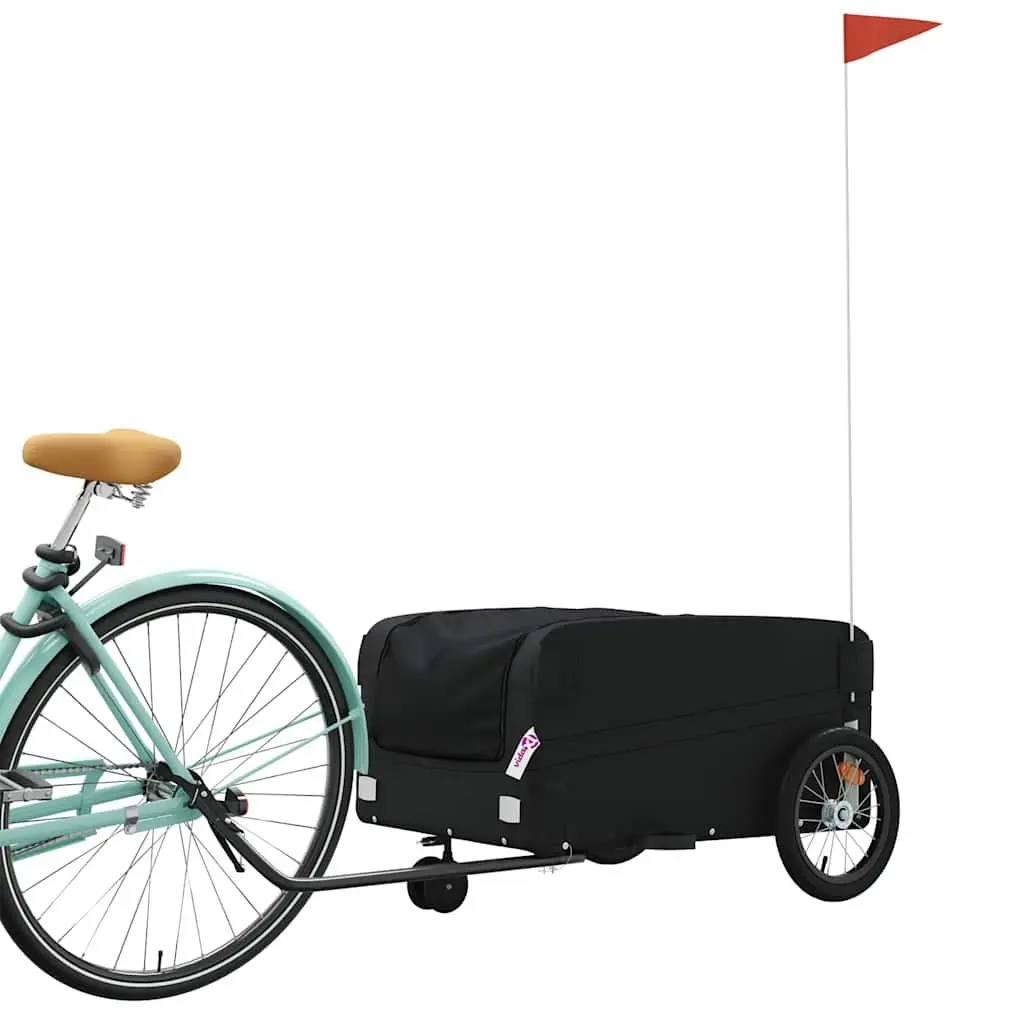 Bike Trailer Cargo Cart Black Heavy Duty Iron Construction 45kg Capacity for Transporting Goods