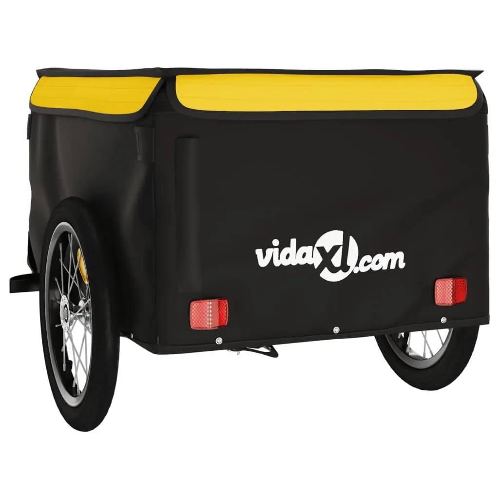 Bike Trailer Yellow and Black Iron Heavy Duty Cargo Transport 45kg Load Capacity