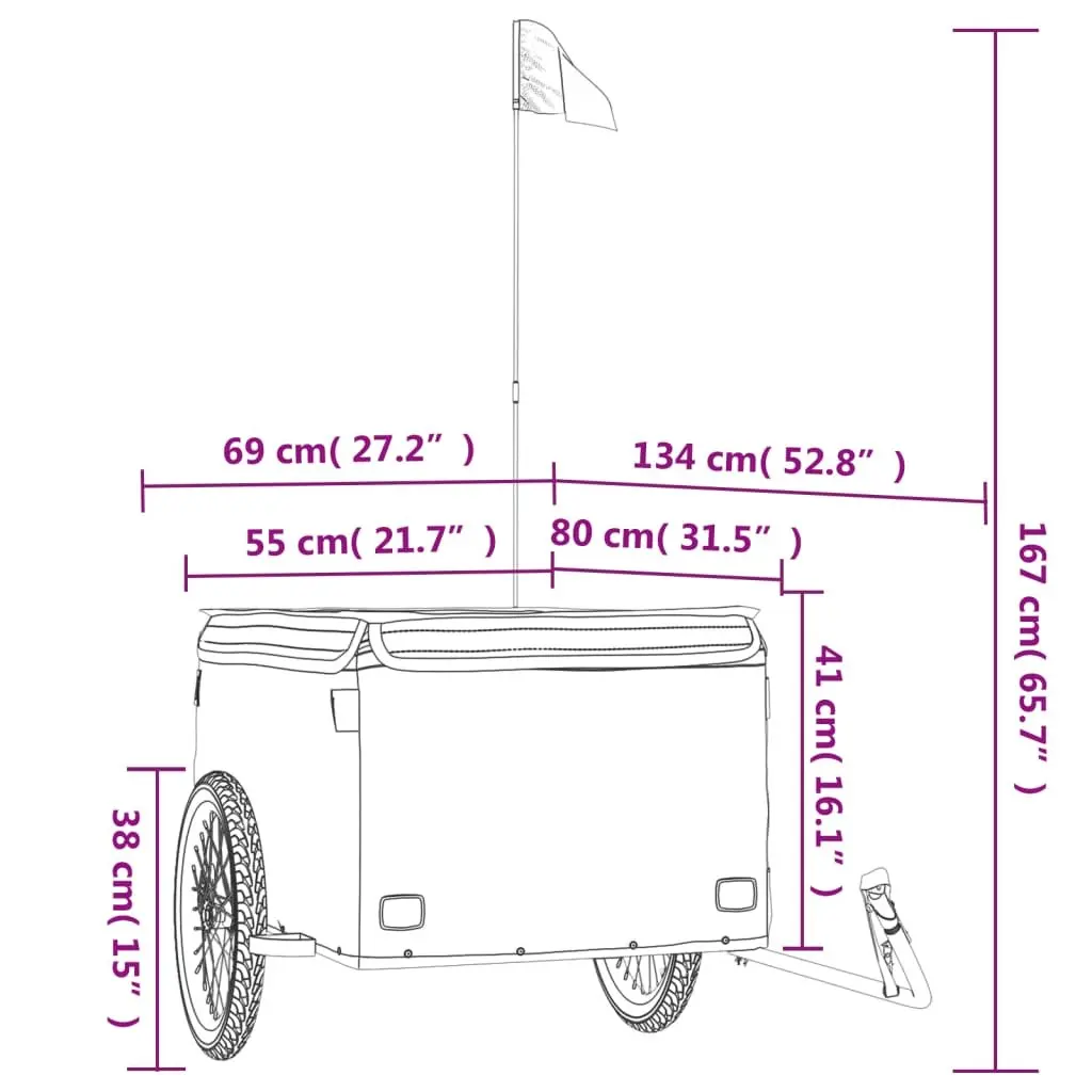 Bike Trailer Black Iron Heavy Duty Cargo Cart Tow Bar Safety