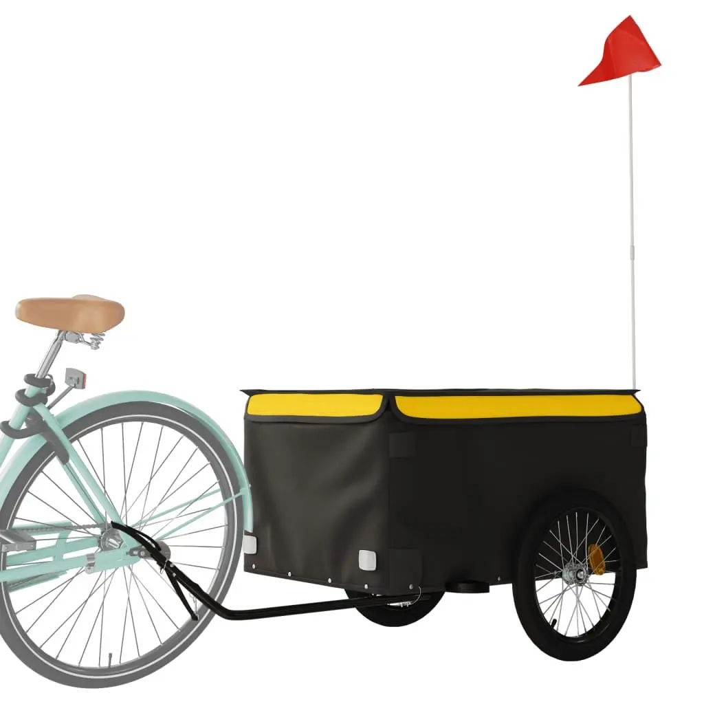Bicycle Cargo Trailer Black Yellow Iron 45kg Load Capacity Tow Bar Safety Flag
