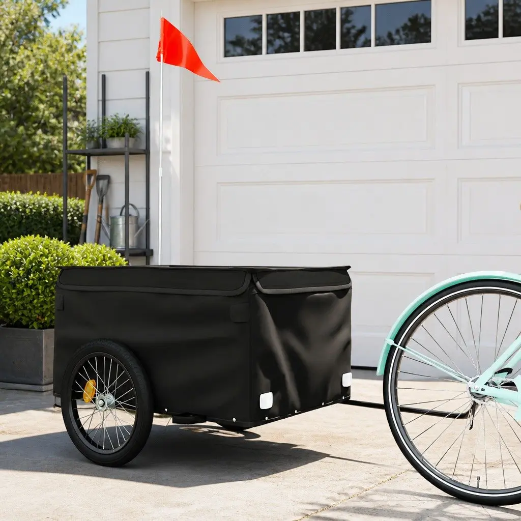 Bike Trailer Black Heavy Duty Cargo Cart Iron Construction 45kg Capacity