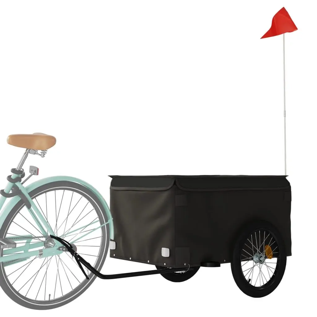 Bike Trailer Black Heavy Duty Cargo Cart Iron Construction 45kg Capacity