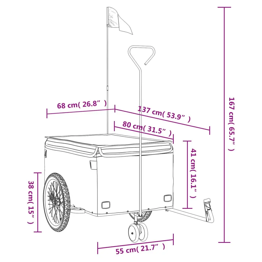Bike Trailer Yellow Iron Frame 45kg Load Capacity Cargo Transport
