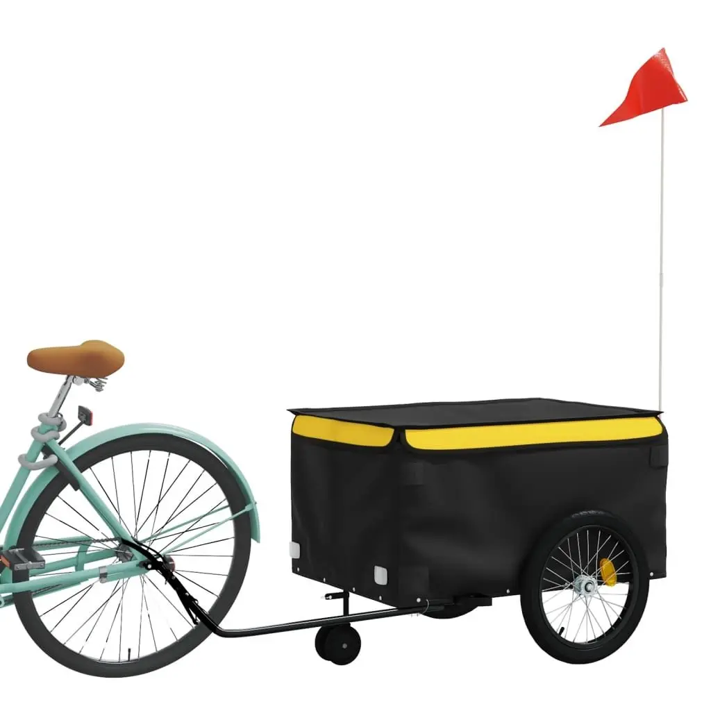 Bike Trailer Yellow Iron Frame 45kg Load Capacity Cargo Transport