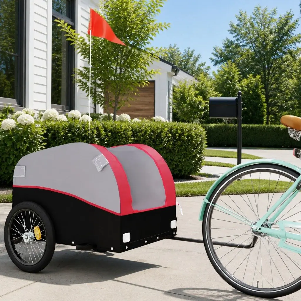 Heavy Duty Bike Trailer Iron Red 45kg Load Cargo for Bicycle with Tow Bar