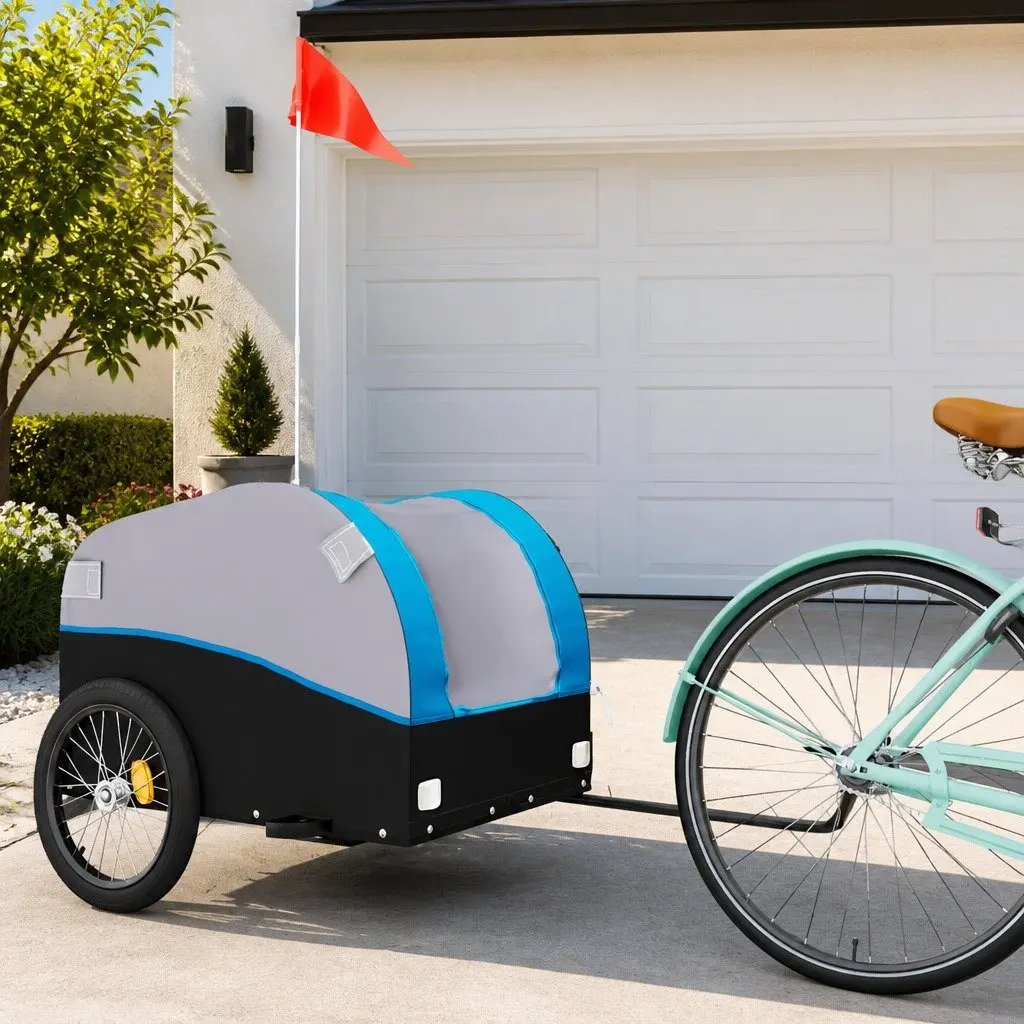 Bike Trailer Blue Iron Frame 45kg Load Capacity Cargo Cart Bicycle Accessory